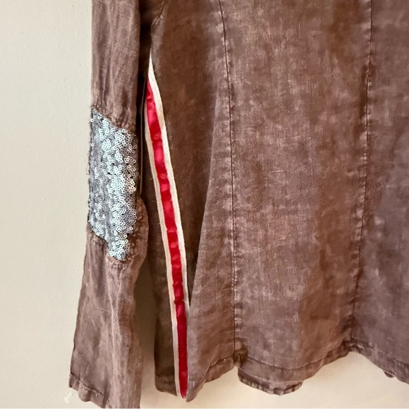 The Nu Vintage Distressed Look Blazer Jacket Sequin elbow patches SZ L New Boho - Picture 7 of 9